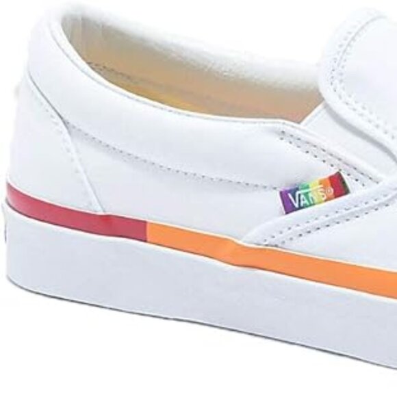 Vans Unisex Slip-On Rainbow Foxing Skate Shoes White Canvas Fashion Sneaker - Picture 2 of 5